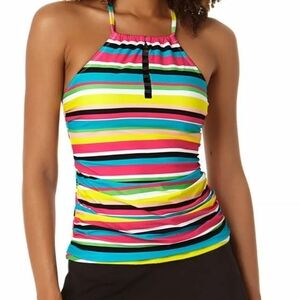 Anne Cole Multicolor Striped Tankini Swimming  Halter Top Size M NWT.